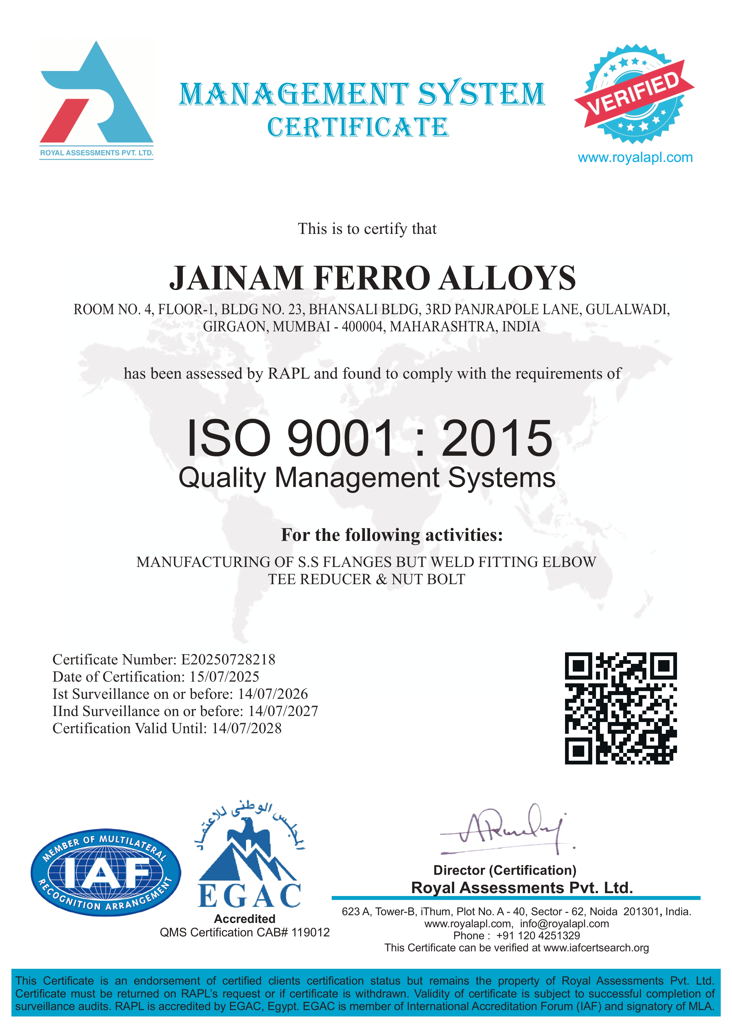 ISO 9001:2015 Certificate